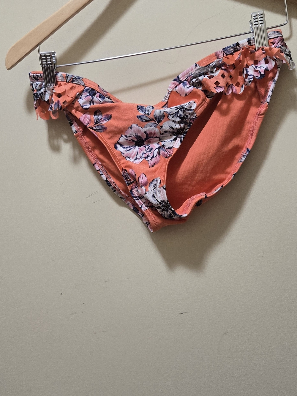 Time and Tru Coral Floral Ruffle Bikini Bottom